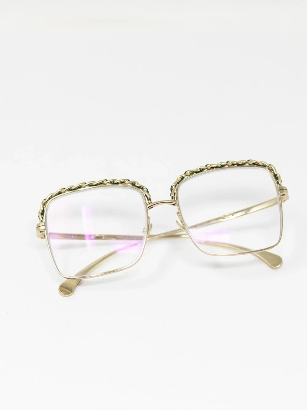 Chanel 2206-Q Genuine Leather Trim Chain Link Oversized Square Frame Glasses